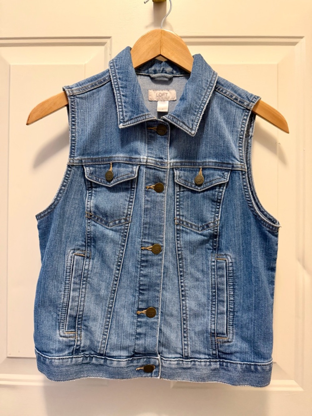 LOFT Light Wash Denim Sleeveless Jacket Vest
